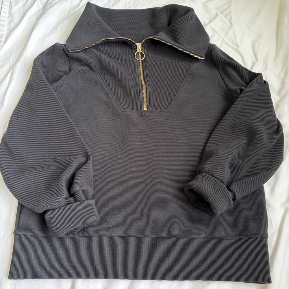 Varley Vine Half Zip Sweatshirt Black Oversized Athleisure Cozy Pullover S
